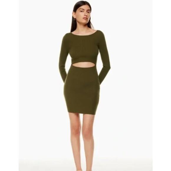 NWT Aritzia Wilfred Cut out Long Sleeve Bodycon Knit Dress L in Grotto Green - Picture 1 of 4
